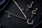 Celestial Dreams set, crescent moon pendant on a pearl chain with matching moon earrings
