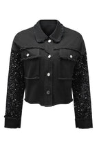 Rare Tour Sequin Sleeve Raw Hem Denim Jacket