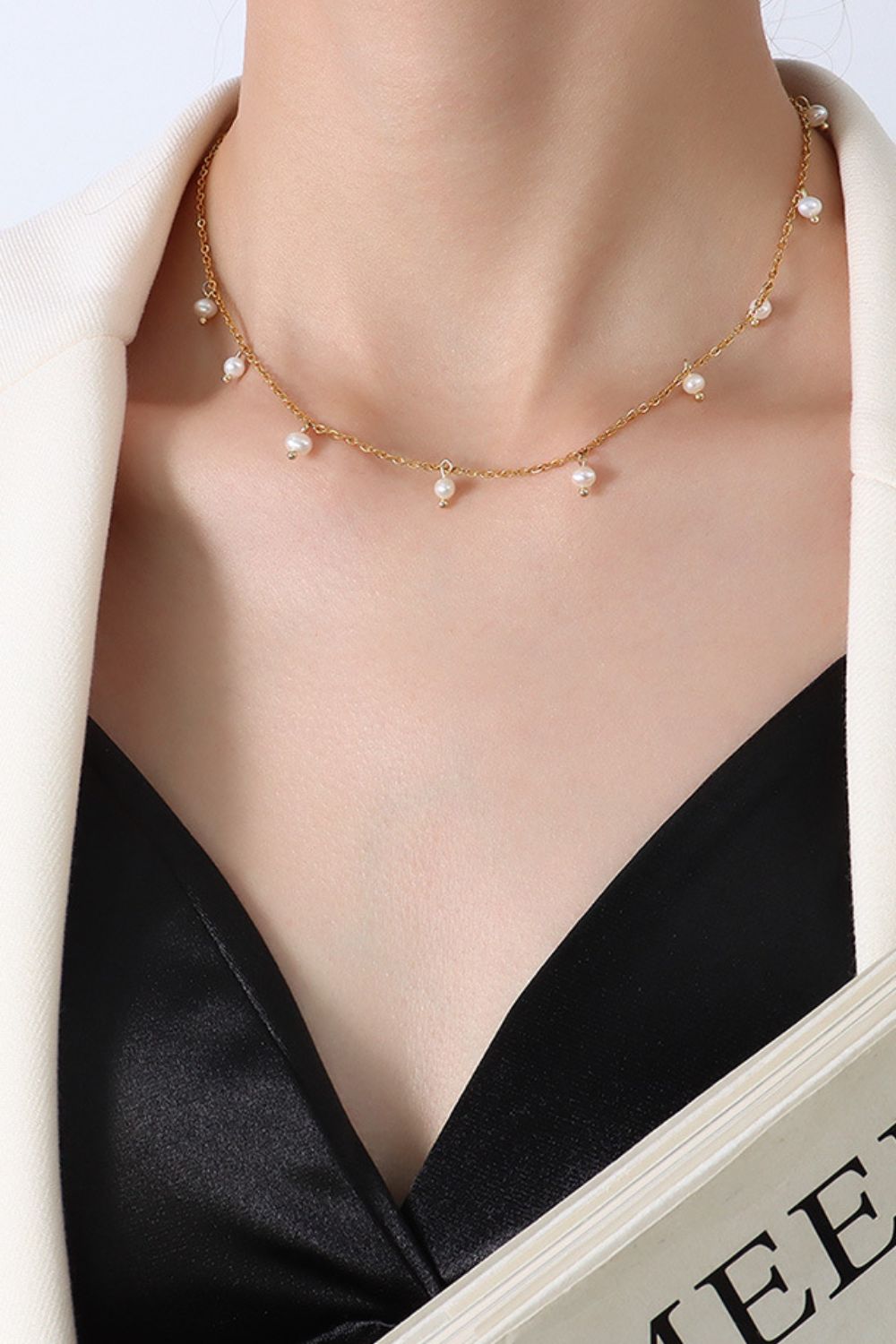 Emma 18K Gold-Plated Titanium Steel Pearl Necklace