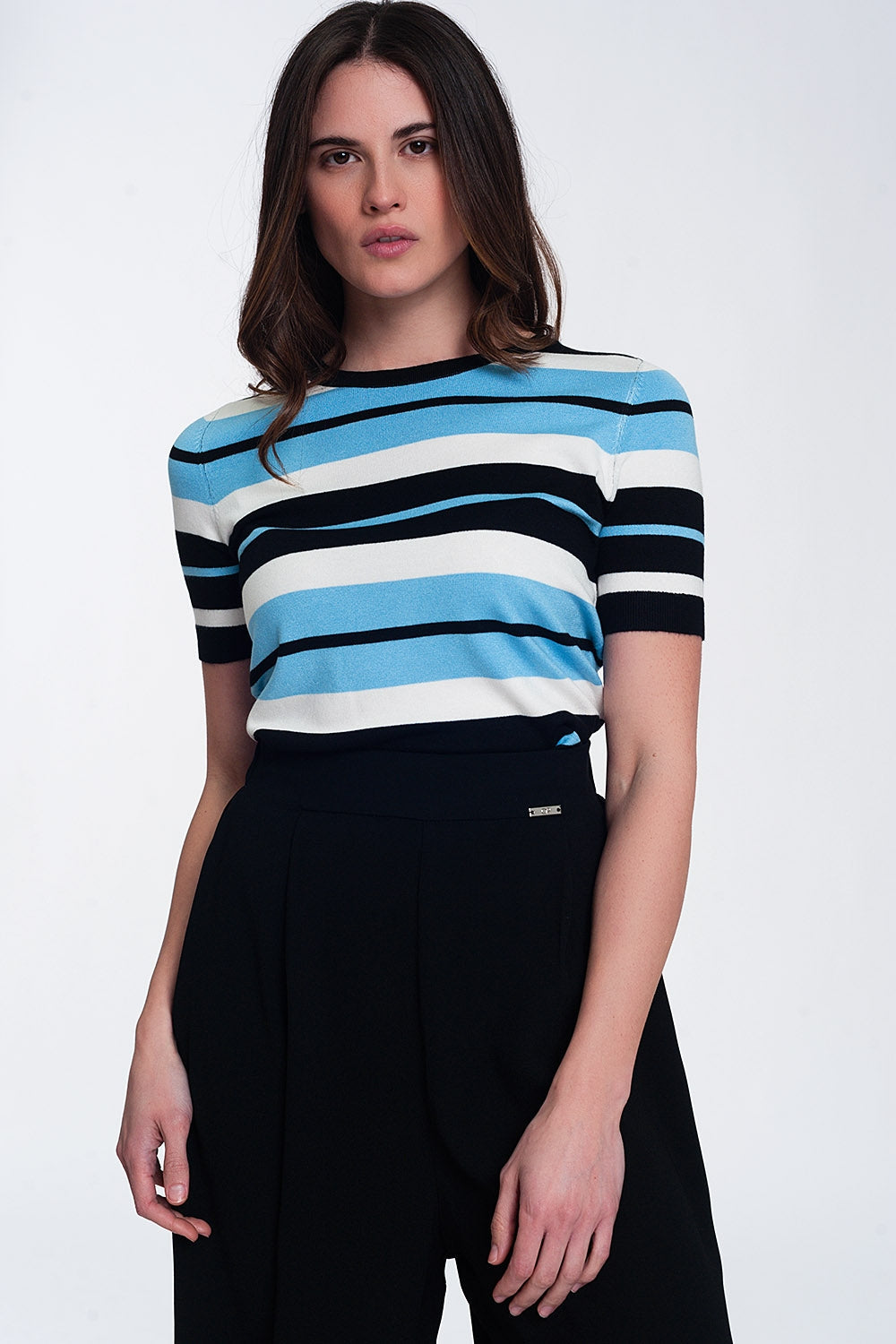Coastal Stripe Crew Neck Knit Top | Q2