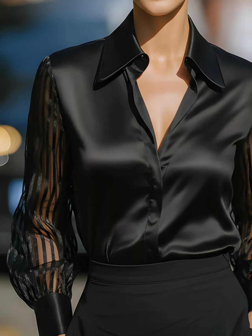 Sheer-sleeve collared blouse with vintage allure, by Pinup Girl Clothing, sizes XS to 4X.