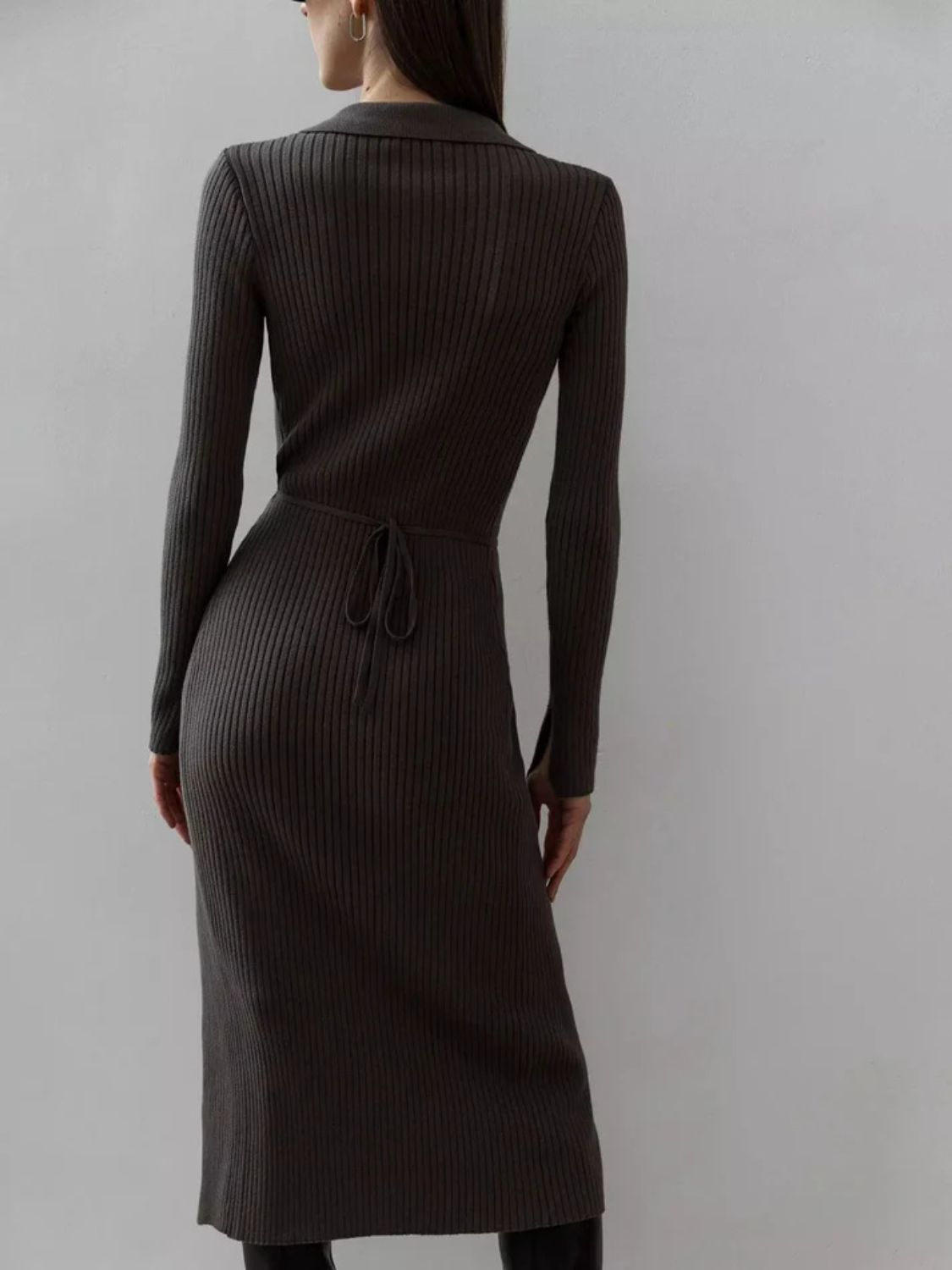 Maya Tied Collared Neck Long Sleeve Sweater Dress | 3 Colors
