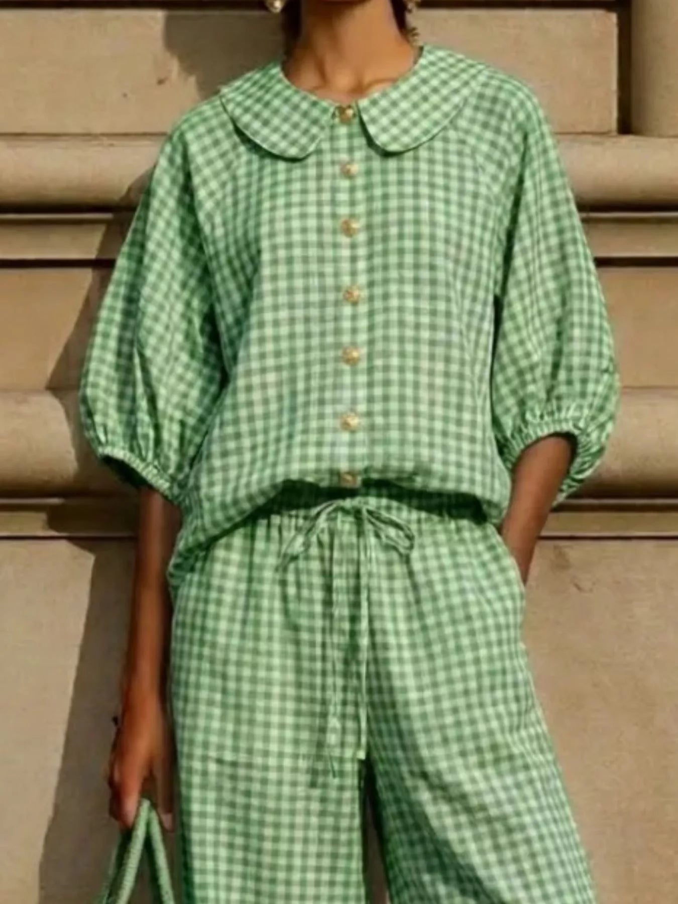 Bettina gingham set shown from the back, by Pinup Girl Clothing