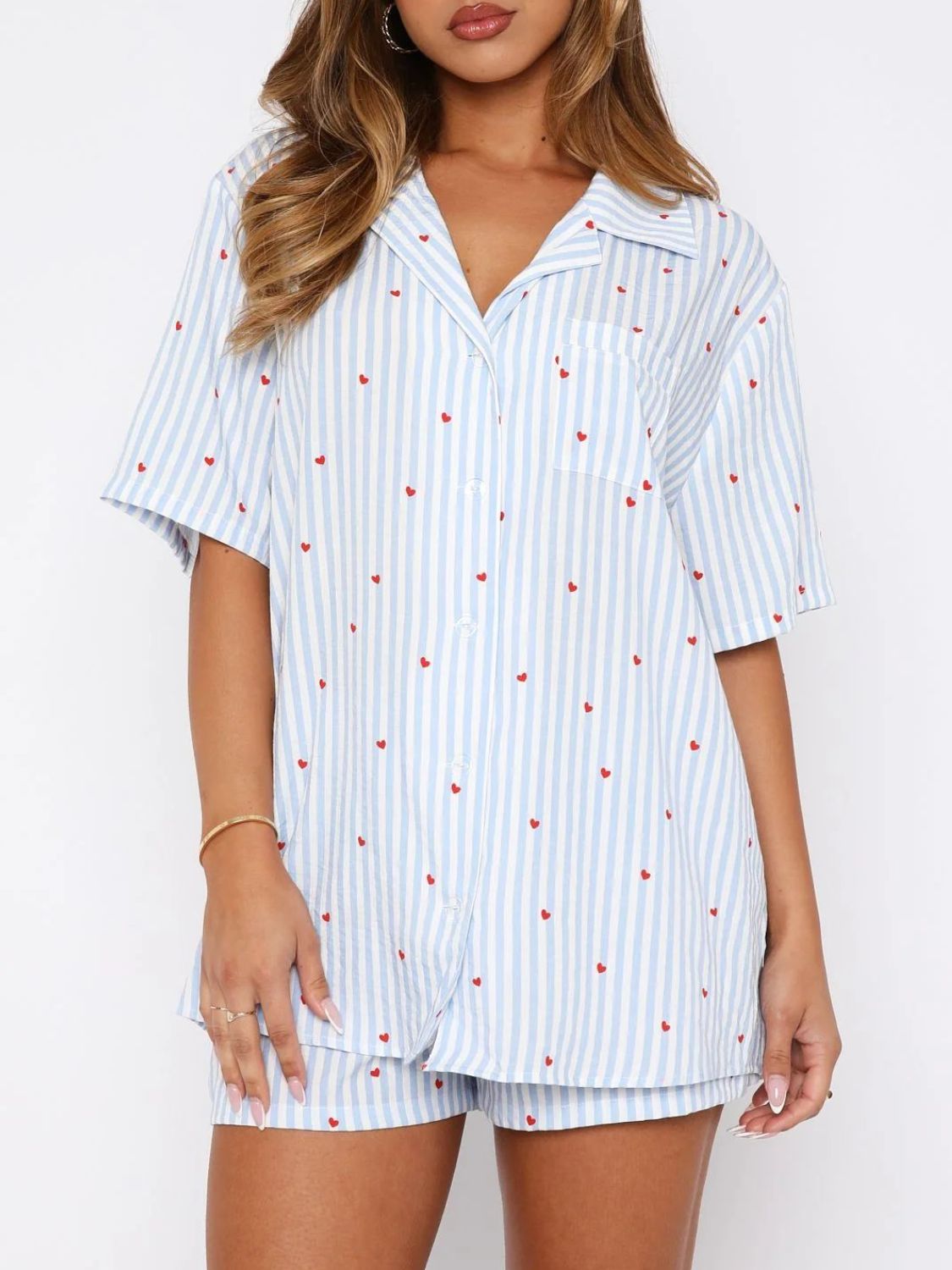 Saint Val Button Down Top and Shorts Pajama Set | 4 Colors | Poundton