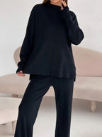 Gabriella Slit Mock Neck Top and Pants Sweater Set | 4 Colors