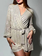 Spark Tie Waist Long Sleeve Romper | 7 Colors