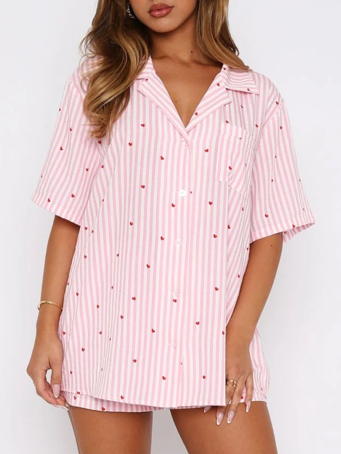 Saint Val Button Down Top and Shorts Pajama Set | 4 Colors | Poundton