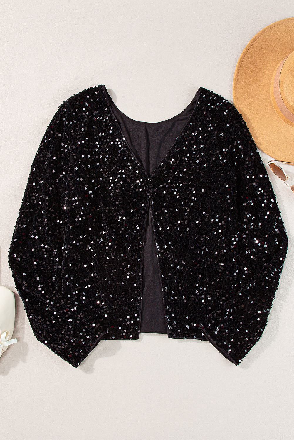 Countdown black sequin long sleeve top, open back detail