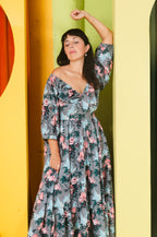 Molly 70s Floral Vintage Maxi Gown in J'adore Paris Bella Roses Print