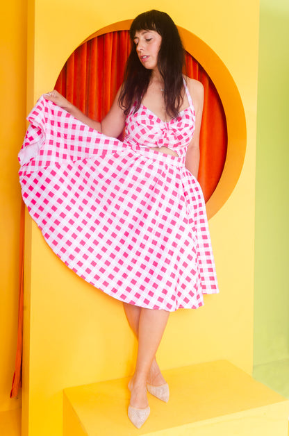 Renee Swing Dress in Pink Gingham Stretch Crepe | Pinup Couture - PREORDER
