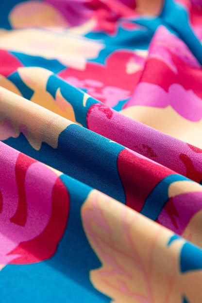 Trellis Square Neck Floral Dress with Bubble Sleeves and Ruffled Hem