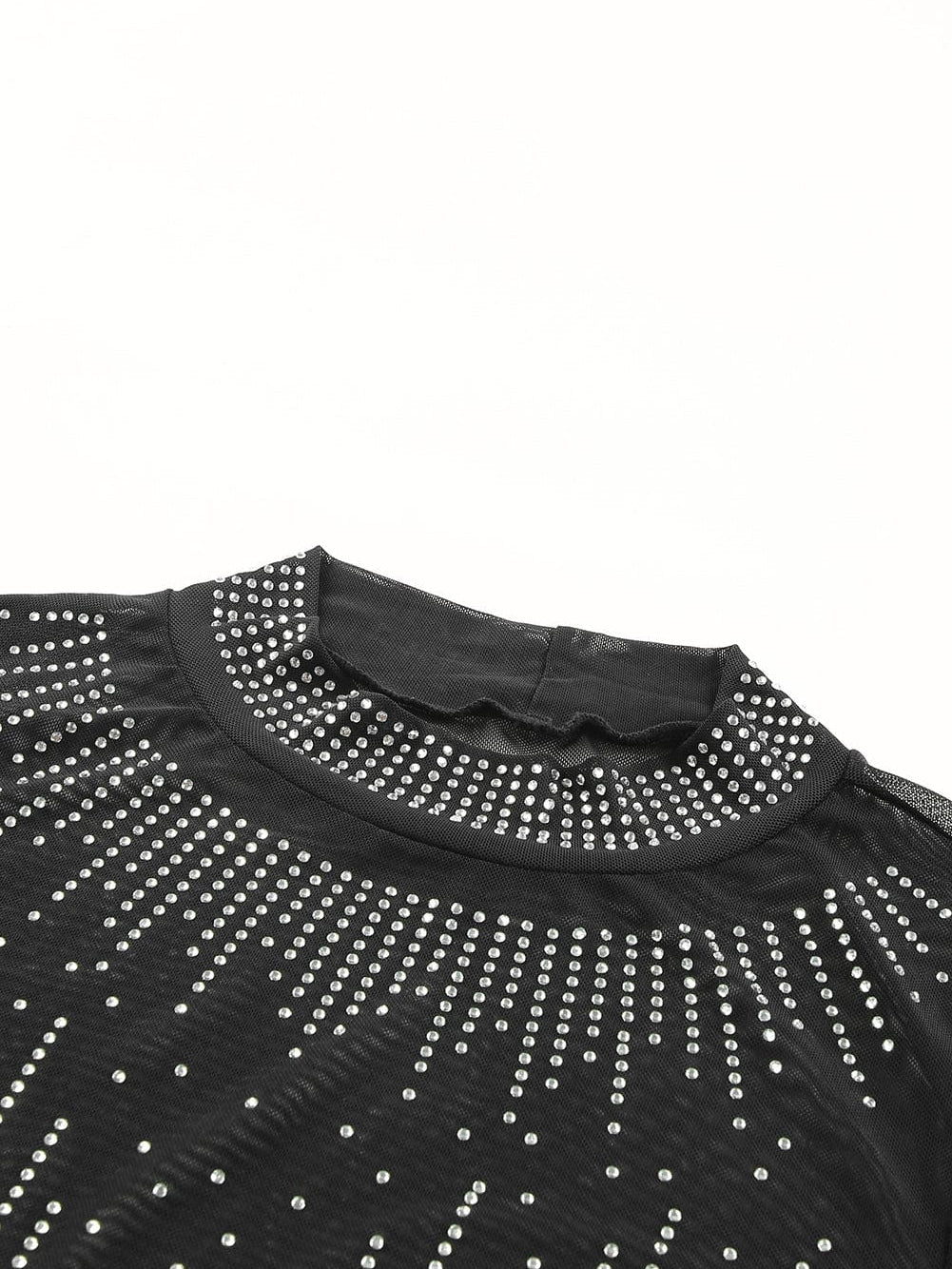 Starlight Rhinestone Sheer Mesh Bodysuit in Black