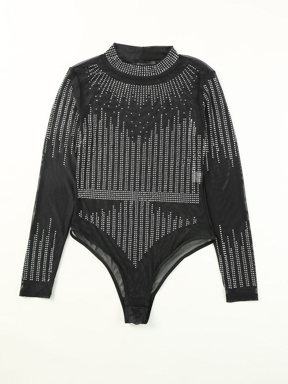 Starlight Rhinestone Sheer Mesh Bodysuit in Black