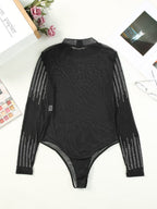 Starlight Rhinestone Sheer Mesh Bodysuit in Black