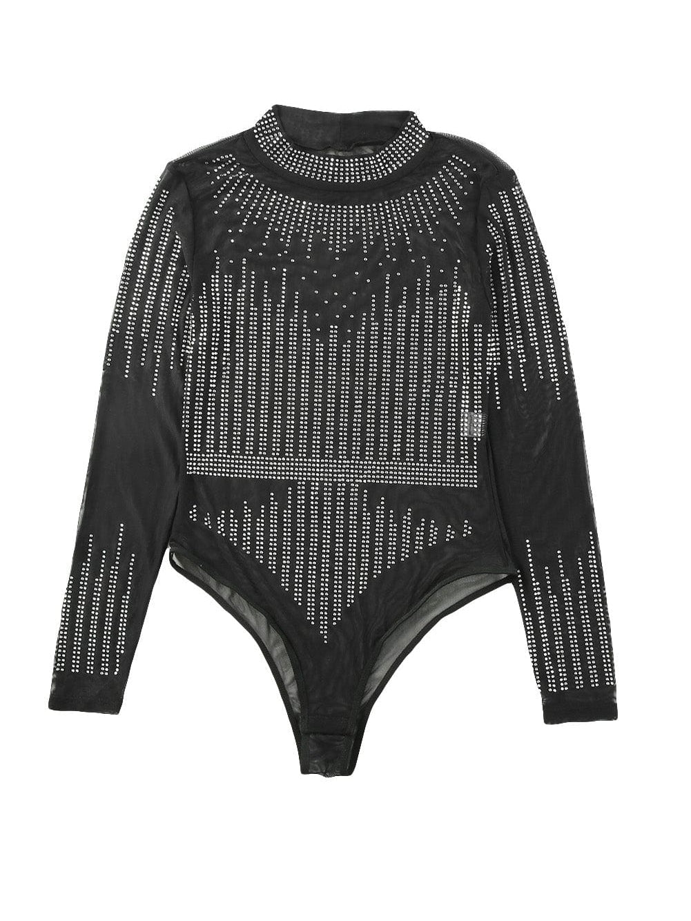 Starlight Rhinestone Sheer Mesh Bodysuit in Black