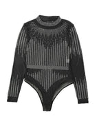 Starlight Rhinestone Sheer Mesh Bodysuit in Black