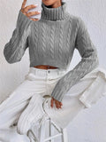 Snow Bunny Cable Knit Turtleneck Sweater in heather grey by Pinup Girl Clothing