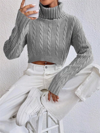 Snow Bunny Cable Knit Turtleneck Sweater in heather grey by Pinup Girl Clothing