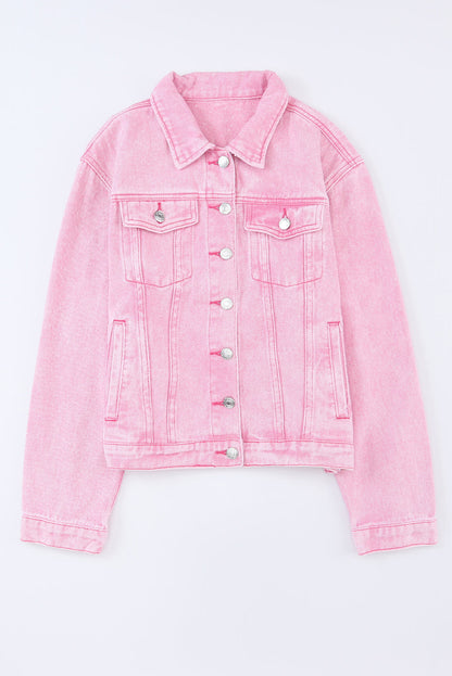 Pink Acid Wash Denim Jacket