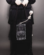 Death Witch Tote Bag, black organic cotton tote with a Death Witch tarot print