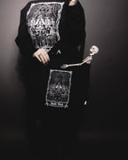 Death Witch Tote Bag, black organic cotton tote with a Death Witch tarot print