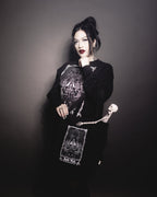 Death Witch Tote Bag, black organic cotton tote with a Death Witch tarot print