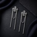 Divine Cascade Earrings, long silver-tone chain drop earrings with zirconia
