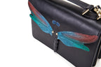 Dragonfly black leather top handle bag, another view, by Pinup Girl Clothing