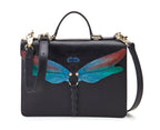 Dragonfly black leather top handle bag, another view, by Pinup Girl Clothing