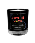 Drive-In Movie scented soy candle in a black glass jar