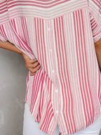 Weekender collared half sleeve shirt in pink stripe, detail