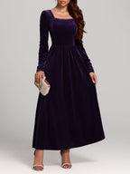 Faerie Velvet Square Neck Long Sleeve Dress | 4 Colors | Poundton