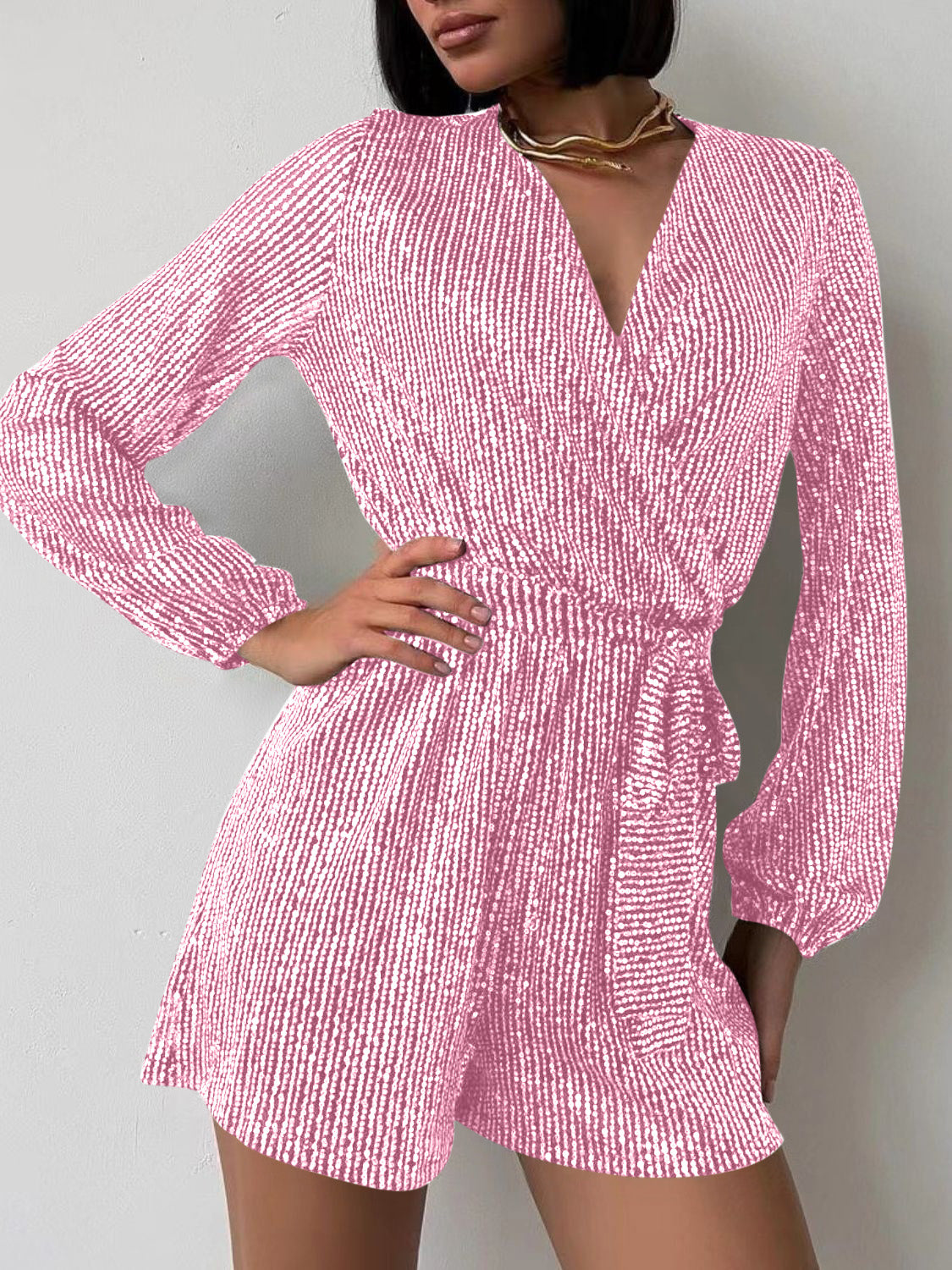 Spark Tie Waist Long Sleeve Romper | 7 Colors