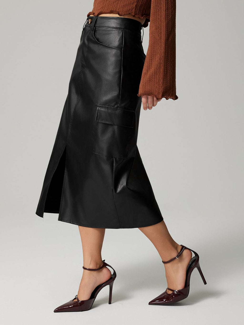 Lily Slit Midi Skirt with Pockets | Dark Brown or Black