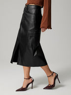 Lily Slit Midi Skirt with Pockets | Dark Brown or Black