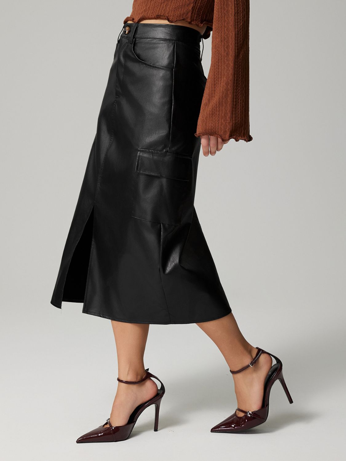 Lily Slit Midi Skirt with Pockets | Dark Brown or Black