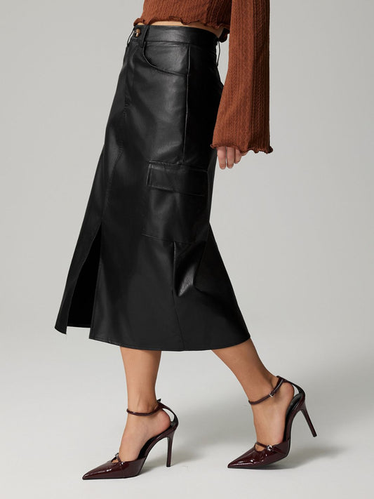Lily Slit Midi Skirt with Pockets | Dark Brown or Black