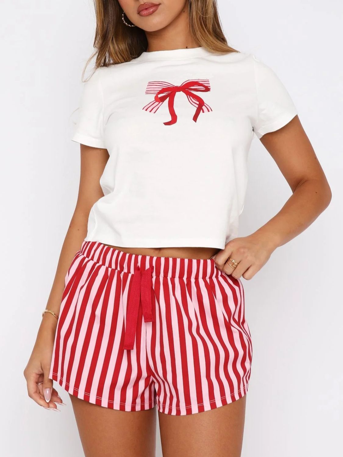 Giovanna Printed Round Neck Short Sleeve Top and Drawstring Shorts Set | 5 Colors