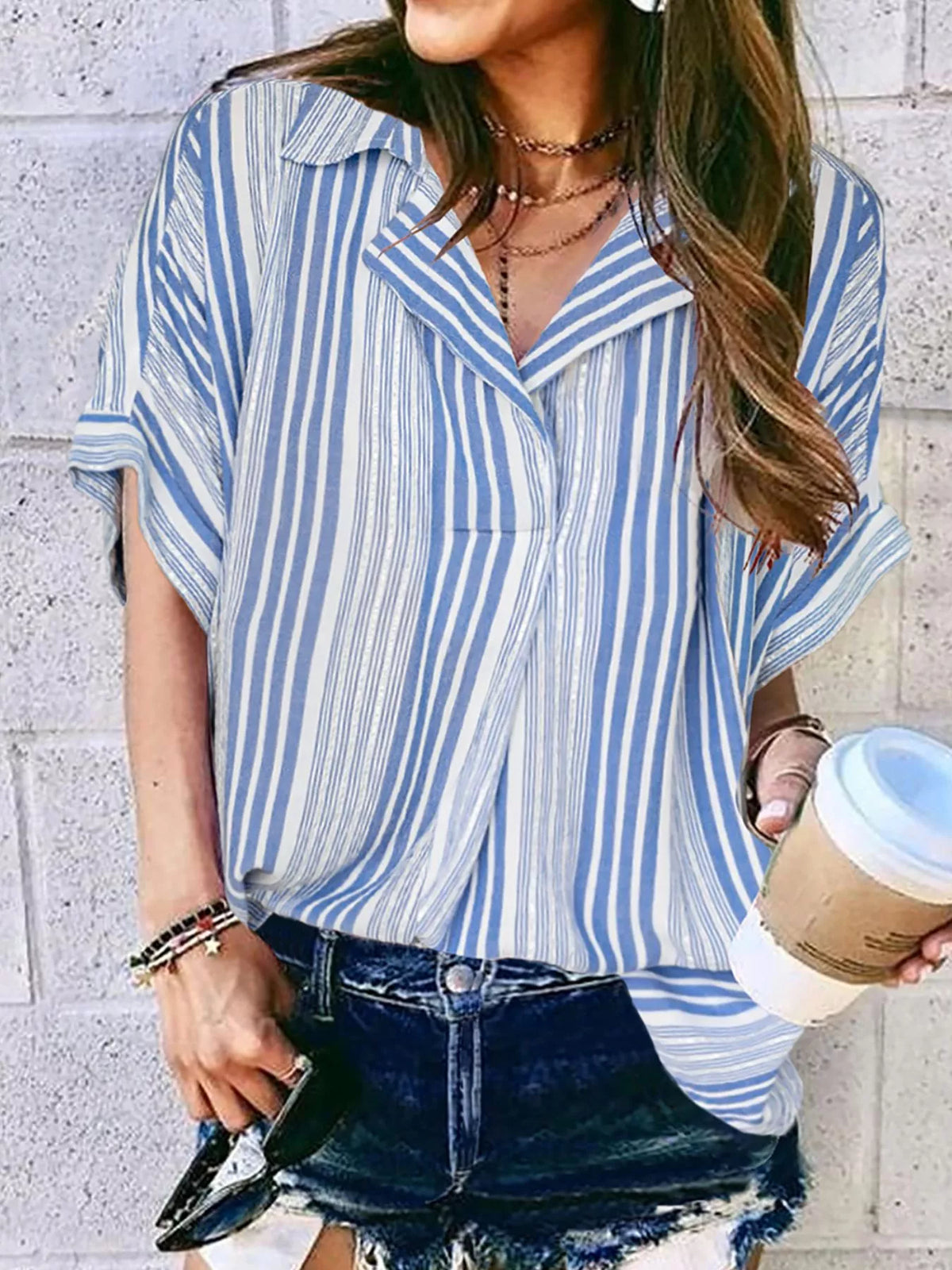 Weekender collared half sleeve shirt in blue stripe