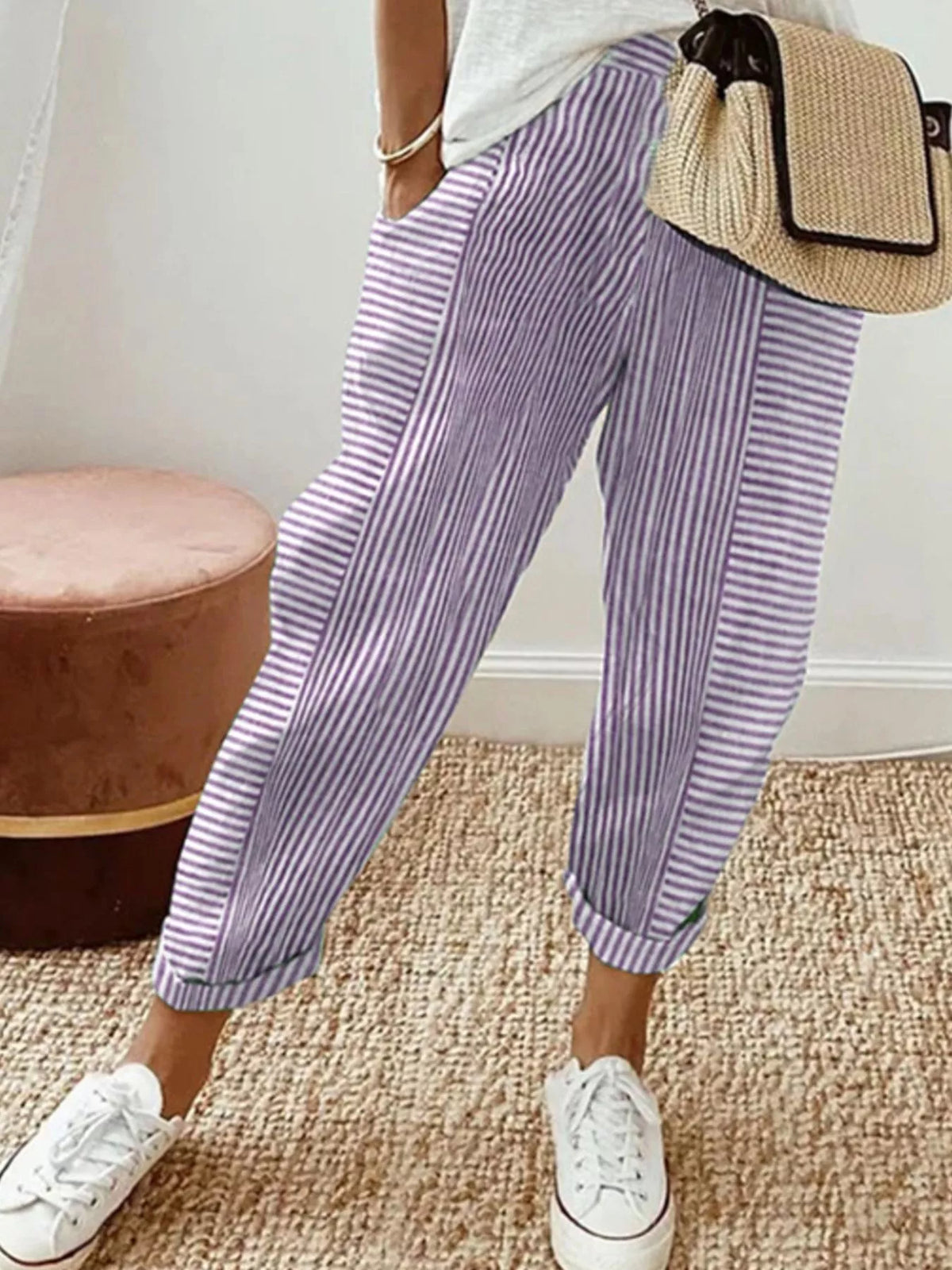 Frankie Striped Trousers in Light Purple by Pinup Girl Clothing