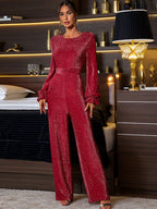 Carolina Perfee Cutout Round Neck Long Sleeve Jumpsuit