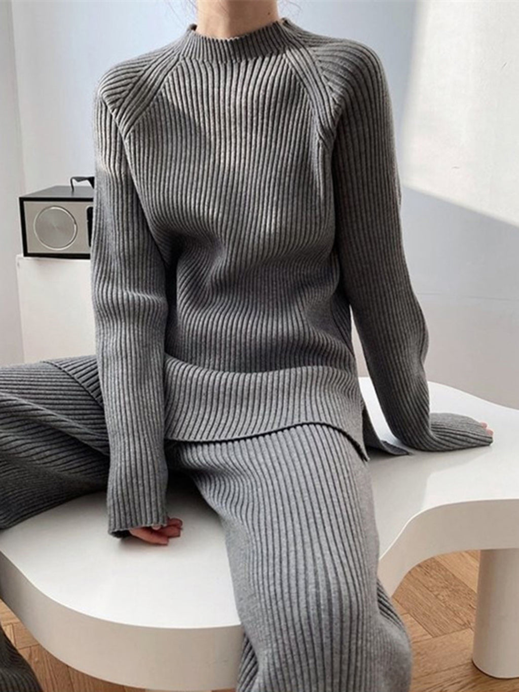 Sofia Mock Neck Raglan Sleeve Top and Pants Sweater Set | 4 Colors