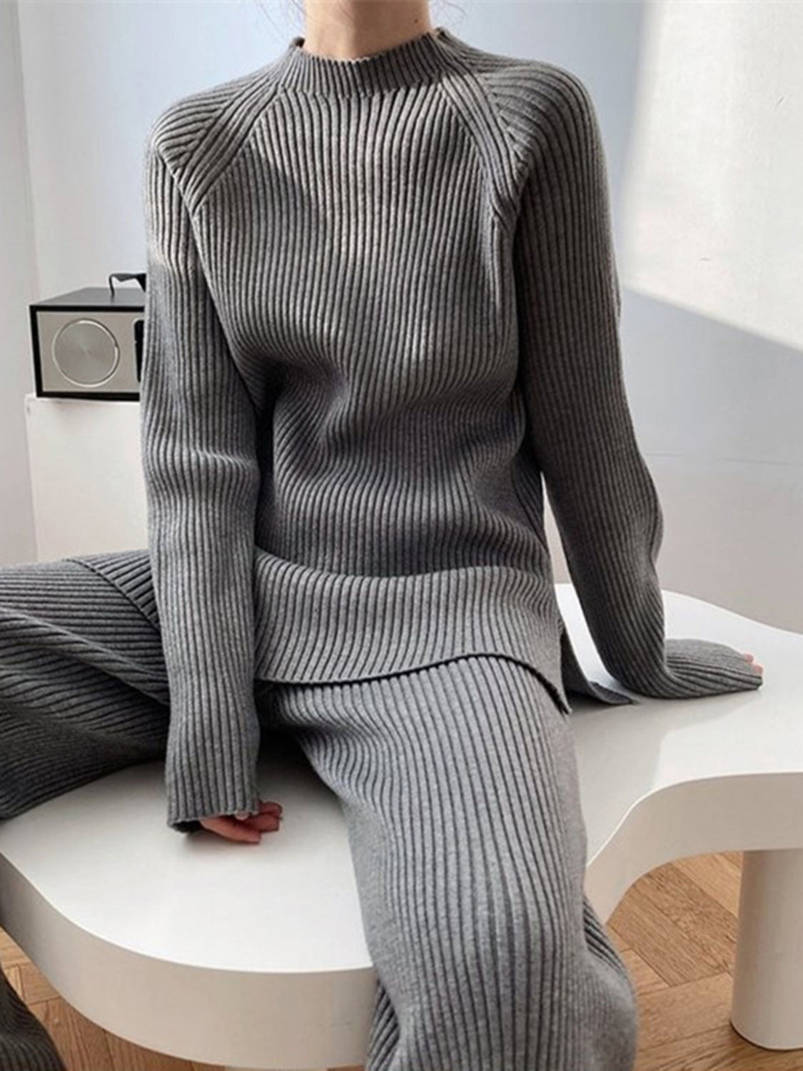 Sofia Mock Neck Raglan Sleeve Top and Pants Sweater Set | 4 Colors
