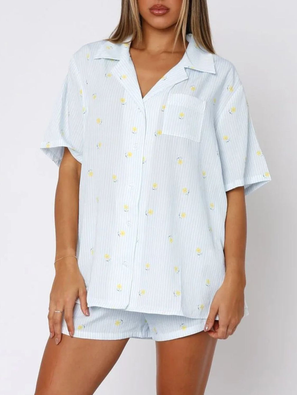 Saint Val Button Down Top and Shorts Pajama Set | 4 Colors | Poundton