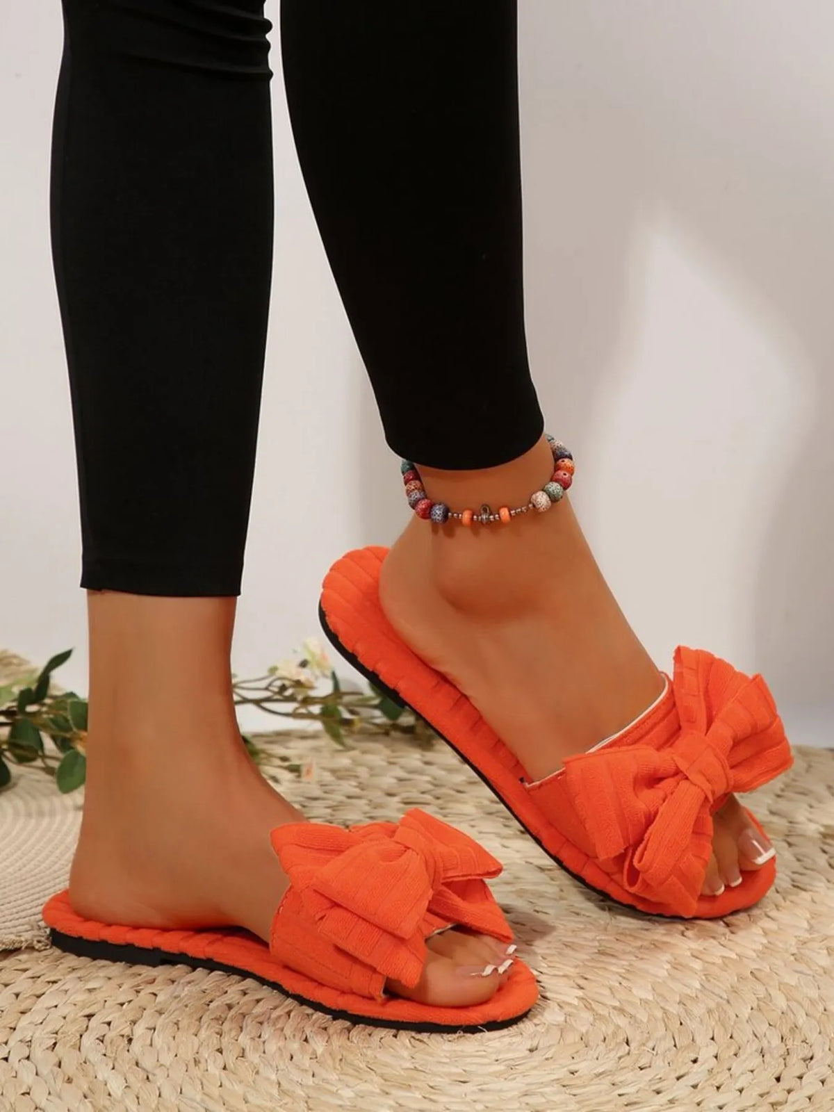 Leyla bow-knot open-toe slide sandals by Pinup Girl Clothing