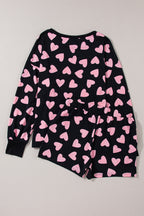Isabella Heart Print Long Sleeve Top and Shorts Lounge Set | 2 Colors