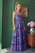 Amalie Ballerina Daytime Maxi Gown in Violet and Pink Capri Floral Crepe