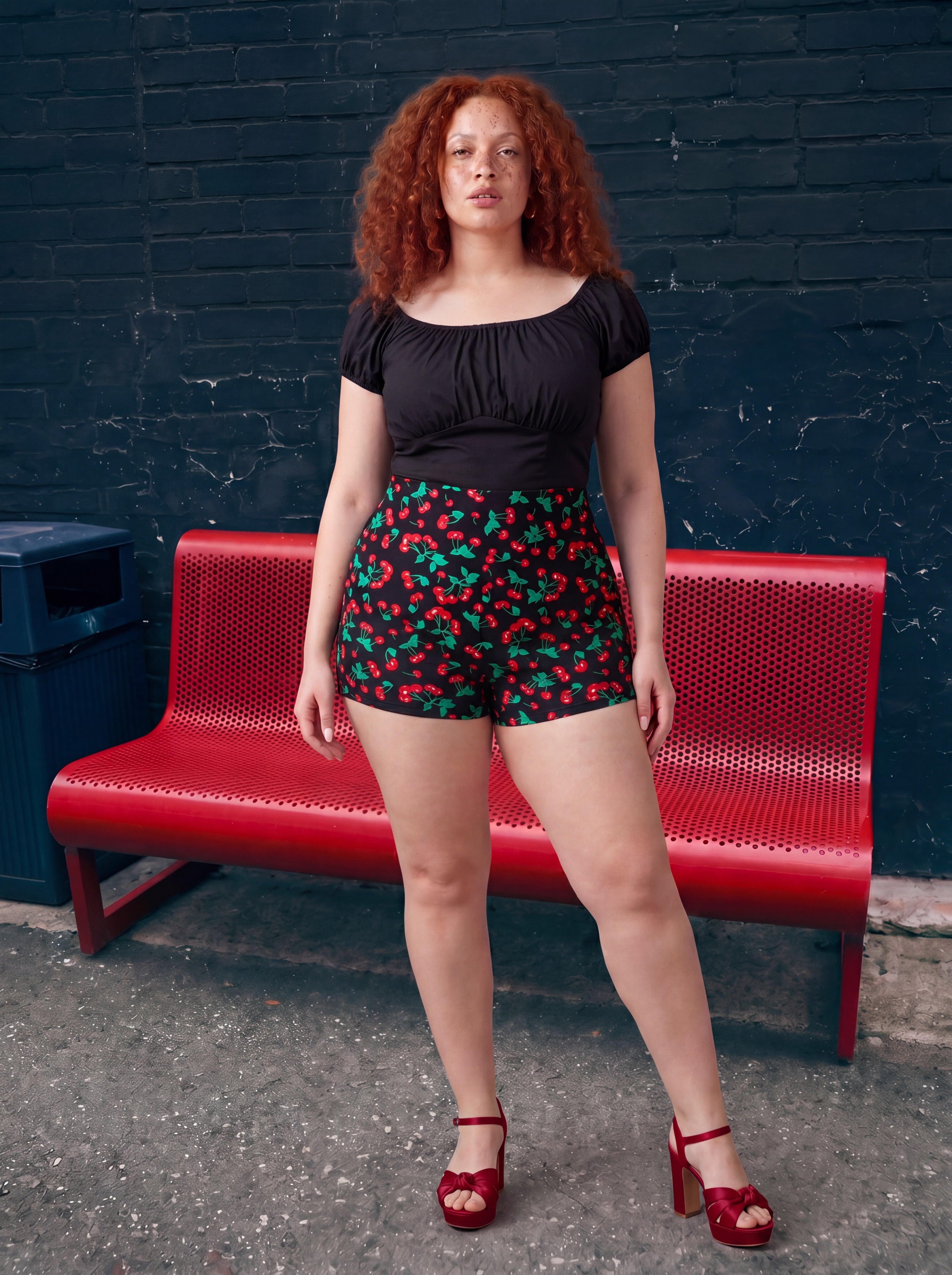 The Gathered Peasant Top in black stretch cotton sateen, on or off the shoulder, by Pinup Girl Clothing.