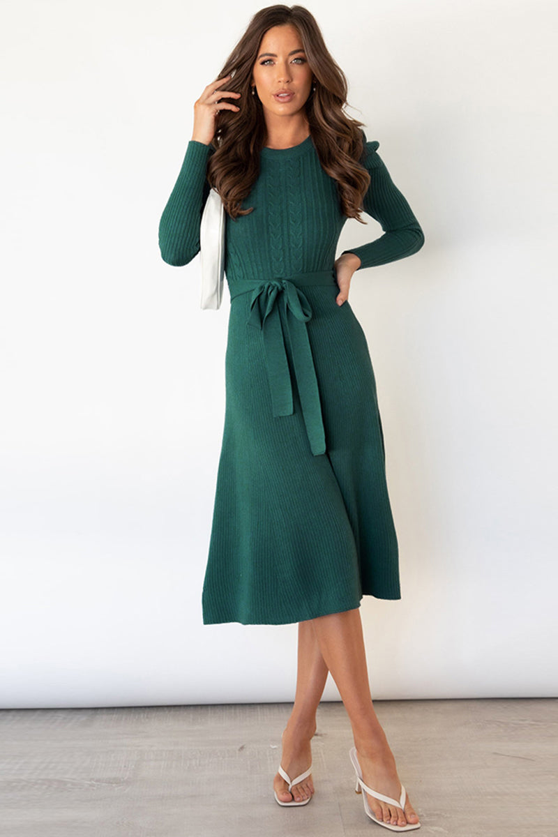 Daniela Round Neck Long Sleeve Tie Waist Sweater Dress | 5 Colors