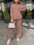 Gabriella Slit Mock Neck Top and Pants Sweater Set | 4 Colors